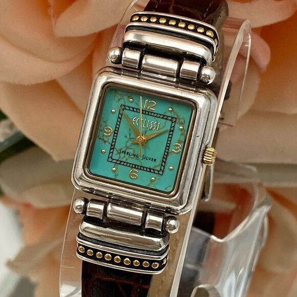 Vintage Ecclissi Sterling Silver Watch with Turquoise Dial and Gold-tone Accents - Picture 3 of 16
